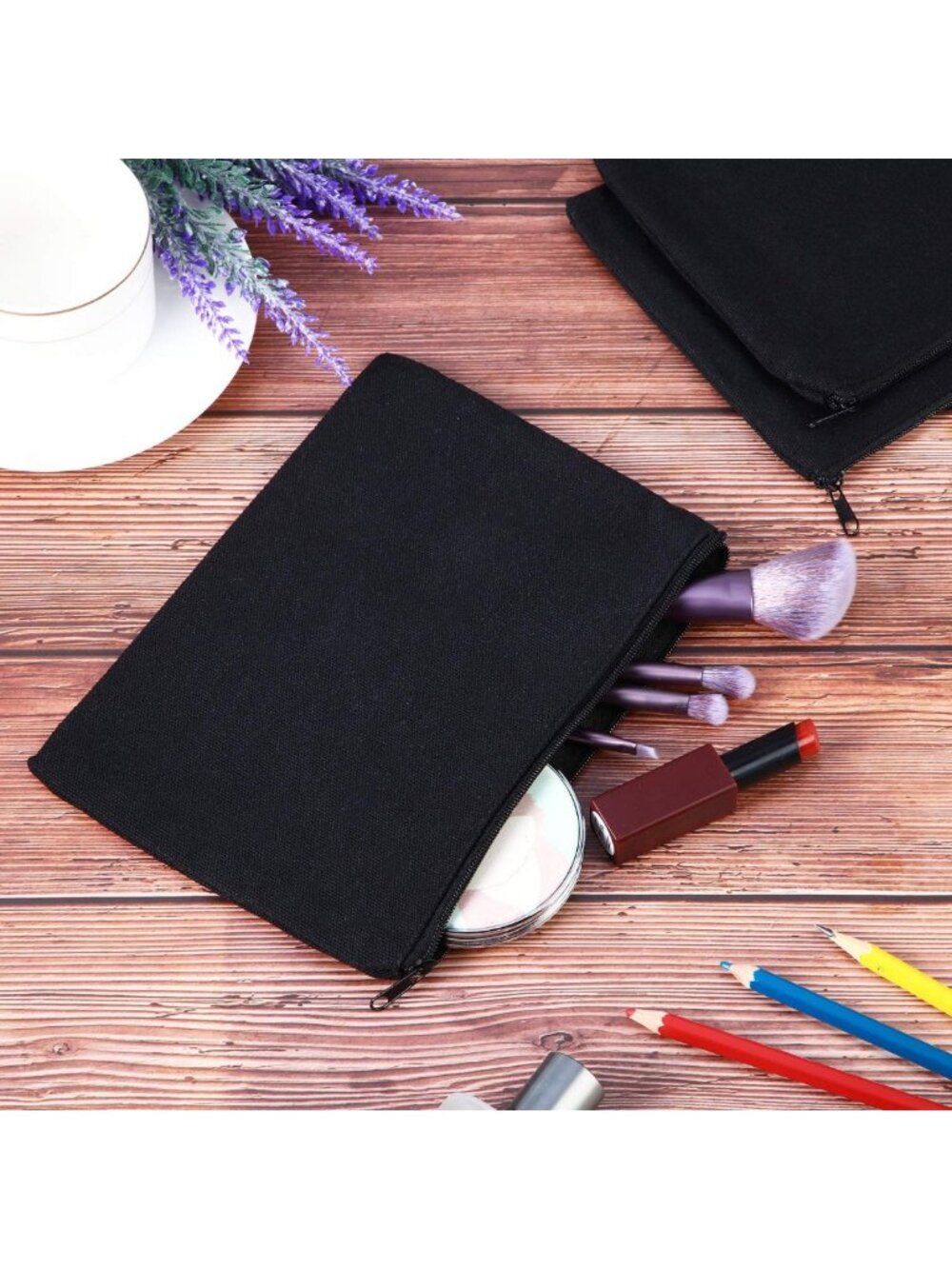 16 Pcs Black Canvas Zipper Pouch Set - Large Pencil Bags for School & Crafting - Picture 2 of 6